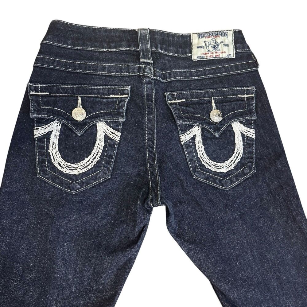 True Religion Women’s Jeans Hi-Rise Boot Size 25 Inseam 33 Flap Pocket Dark Wash - Picture 6 of 6